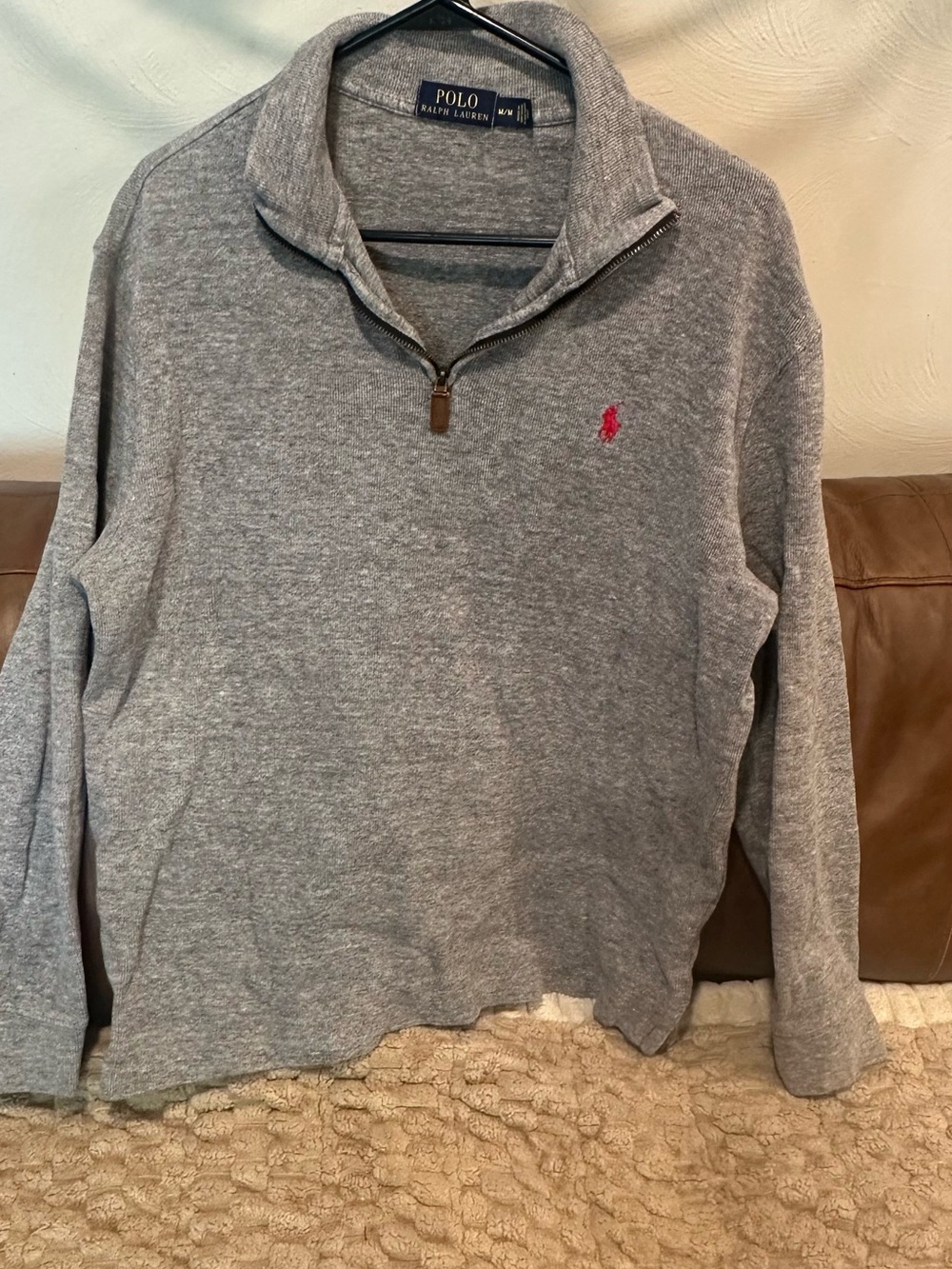 Polo by Ralph Lauren Gray Half-Zip Sweater with Red Pony
